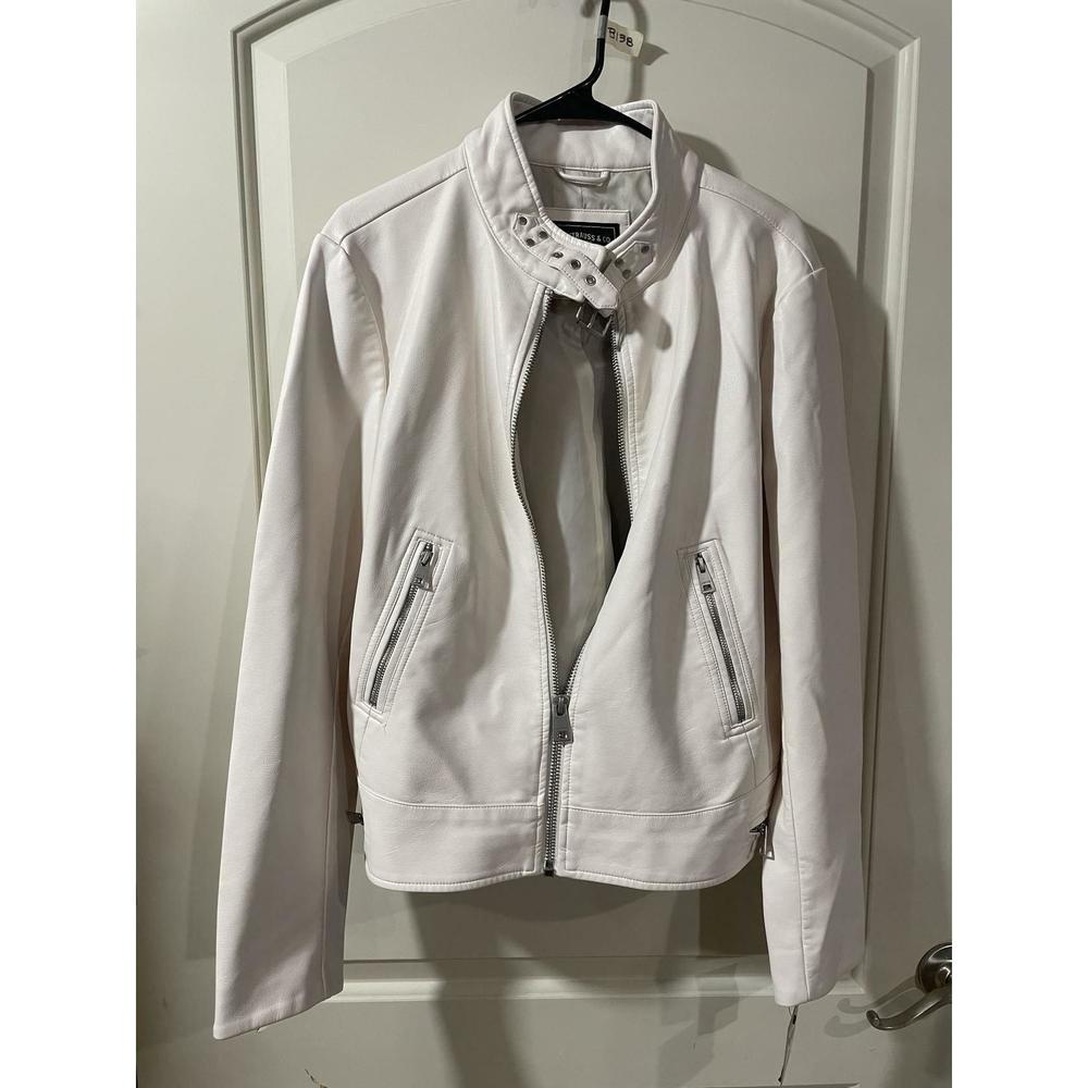 Levi's White Faux Leather Racer Jacket Oyster Latch Collar XL - Picture 4 of 7